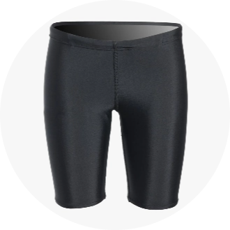 Men's black swim jammers made from high-quality, durable fabric, designed for competitive swimming. Ideal for enhancing performance and providing comfort during swim training and races.