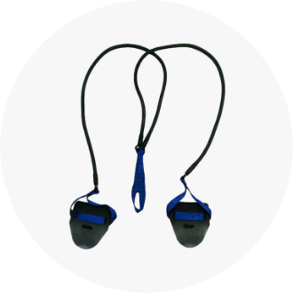 Swim training resistance bands with blue handles and adjustable straps. Ideal for enhancing swim strength and technique, suitable for all skill levels.