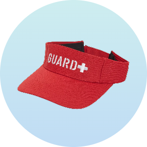 Red lifeguard visor with "GUARD+" text embroidered on the front. Ideal for sun protection and visibility for lifeguards.