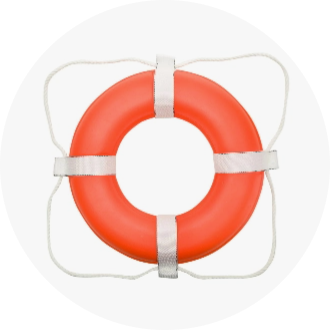 Bright orange lifebuoy ring with white straps, ideal for swimming safety and emergency rescue. Essential swimming accessory for open water and poolside use.