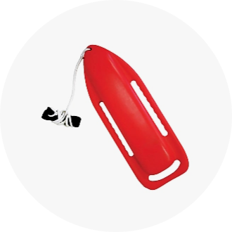 Red lifeguard rescue tube with white rope and black strap, ideal for water safety and rescue operations. Durable and essential for lifeguards and swimming instructors.