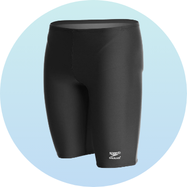 Black men's swim jammers with a snug fit, ideal for competitive swimming. Features a sleek design with a small logo on the leg. Perfect for enhancing performance in the pool.