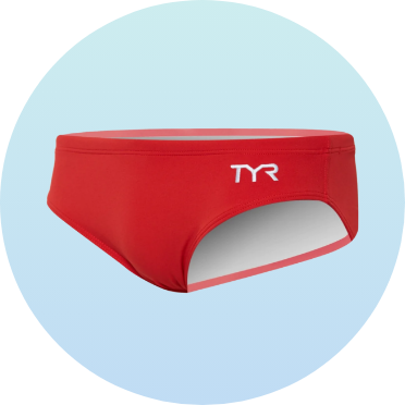 Red men's swim brief with white "TYR" logo on the side. Ideal for competitive swimming and training sessions. Durable and comfortable swimwear for optimal performance.