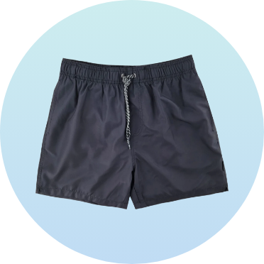 Men's black swim trunks with an elastic waistband and drawstring closure, perfect for competitive swimming and casual beachwear.