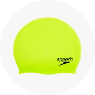 Bright yellow swimming cap with the Speedo logo, ideal for competitive and recreational swimmers. Durable and snug-fitting, perfect for enhancing performance in the pool.