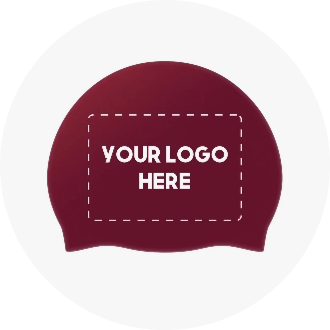 Customizable maroon swim cap with a placeholder for your logo in the center. Ideal for competitive swimmers and teams looking to personalize their gear.