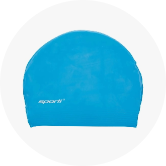 Blue silicone swim cap with a smooth finish, ideal for competitive and recreational swimmers. Durable and comfortable, providing a secure fit to reduce drag in the water.